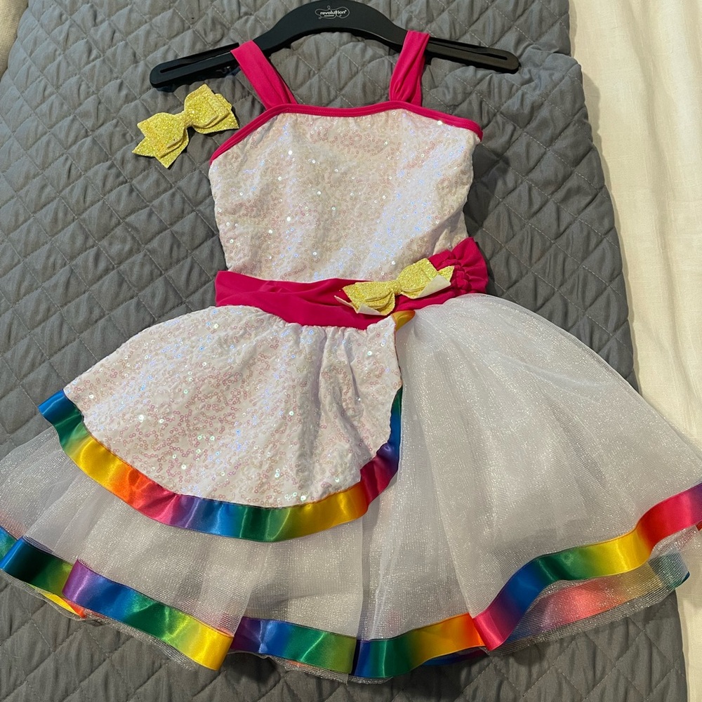 Revolution Pink and White/Rainbow Kids Dance Costume